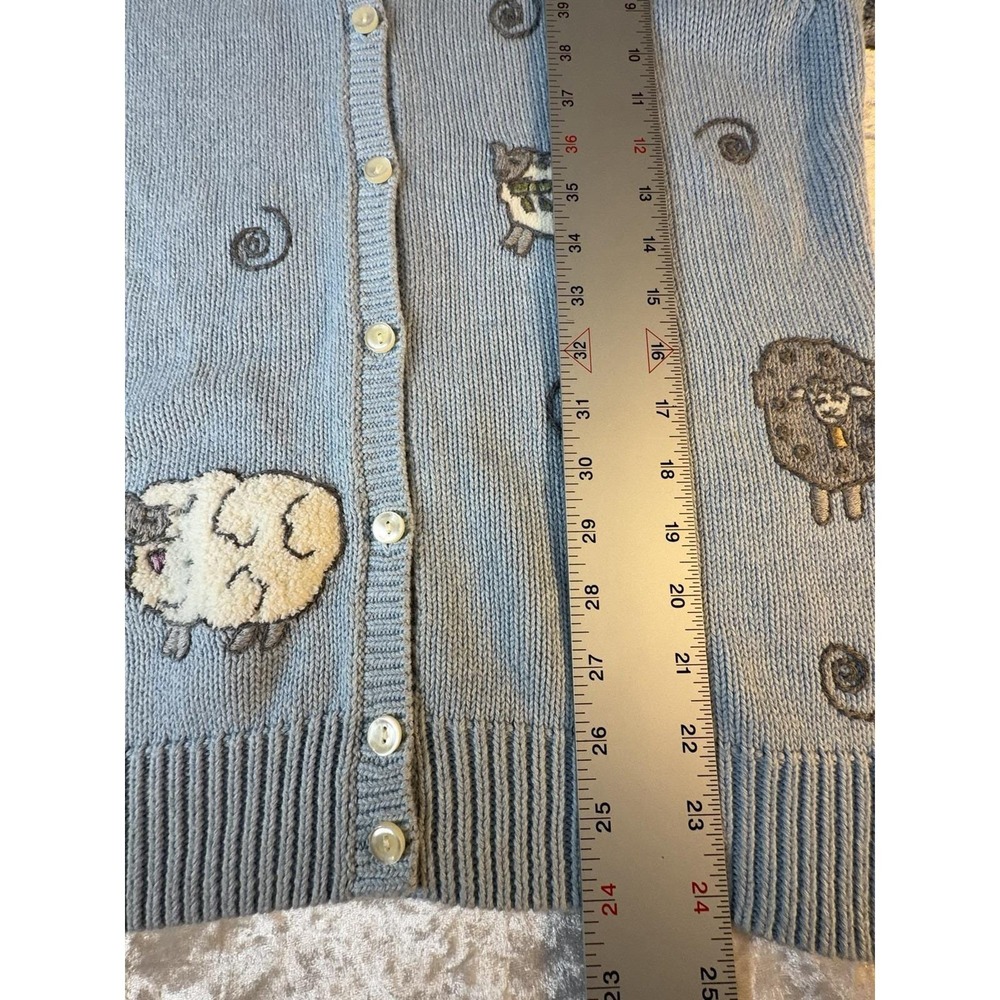 Pendleton Cardigan Women's M Vintage Blue Sheep Embroidered Cotton Cottagecore - Picture 9 of 10